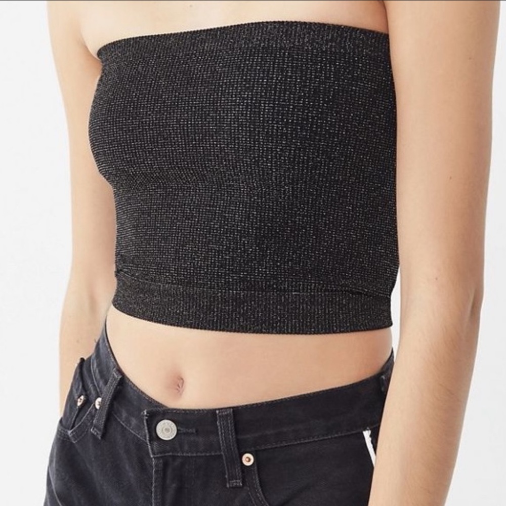 Out from Under black metallic glitter sparkly mesh tube top